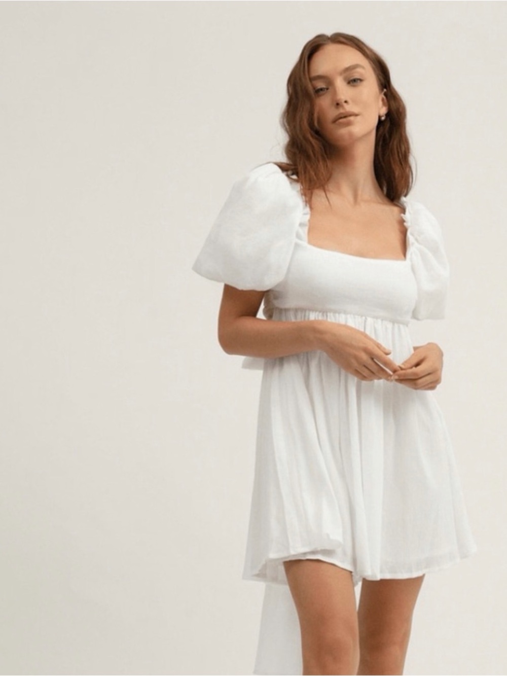 Verie by Valeria Lipovetsky Square Neck Puff Sleeve White Mini Dress